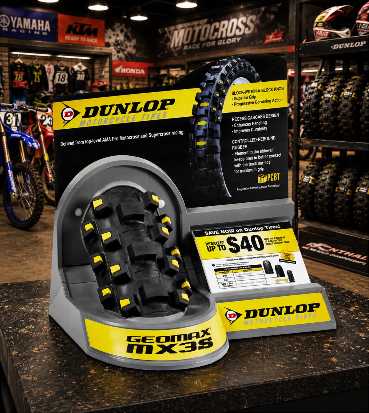Counter tire display with graphic backer